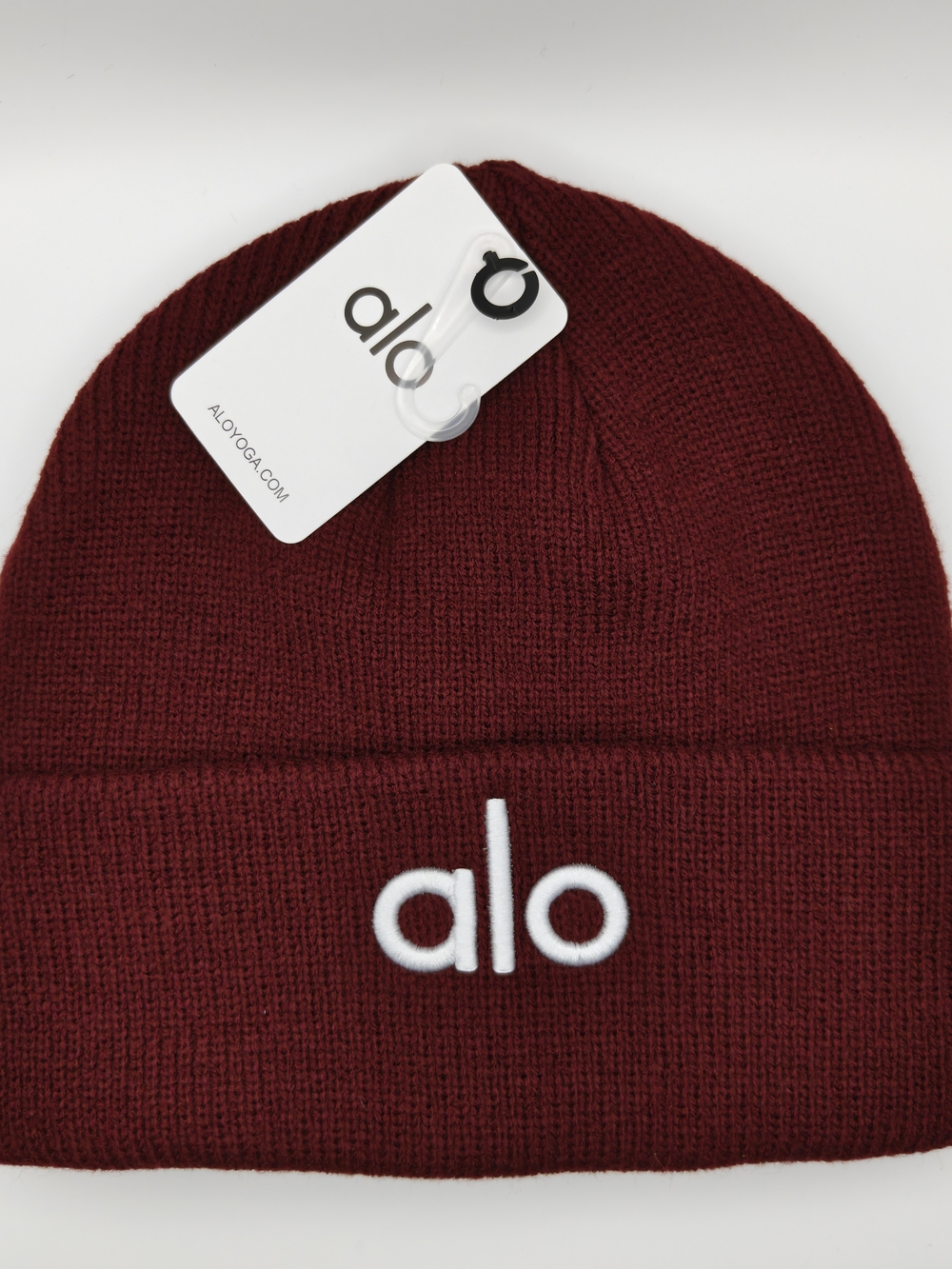ALO Yoga Maroon Knit Beanie with White Logo
